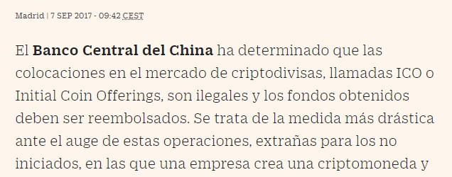 China prohíbe bitcoin 2017